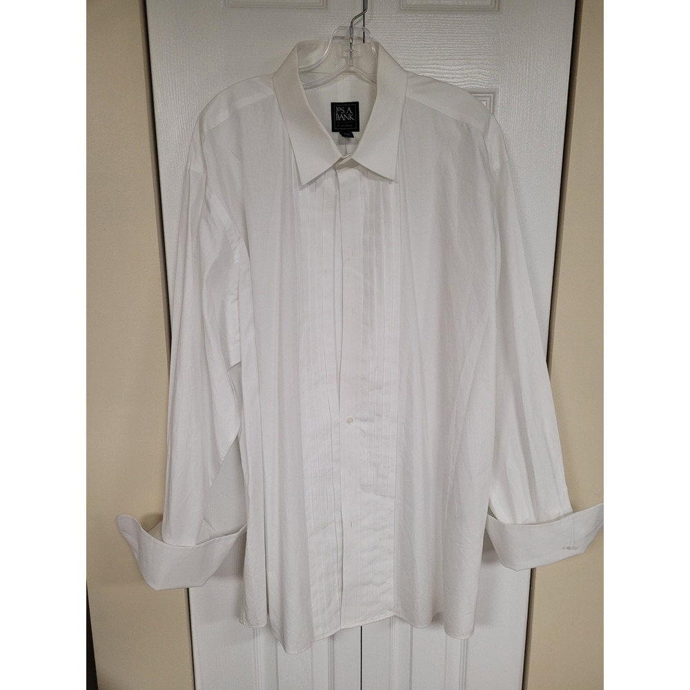 Jos A Bank Executive White Pleated Tuxedo Formal Dress Shirt 18.5 35‎ Cotton